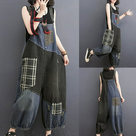 TMOYZQ Womens Rompers Casual Oversized Loose Denim Jumpsuits Rompers Jeans Overalls Baggy Denim Bib Overalls Pant Jeans Jumpsuits