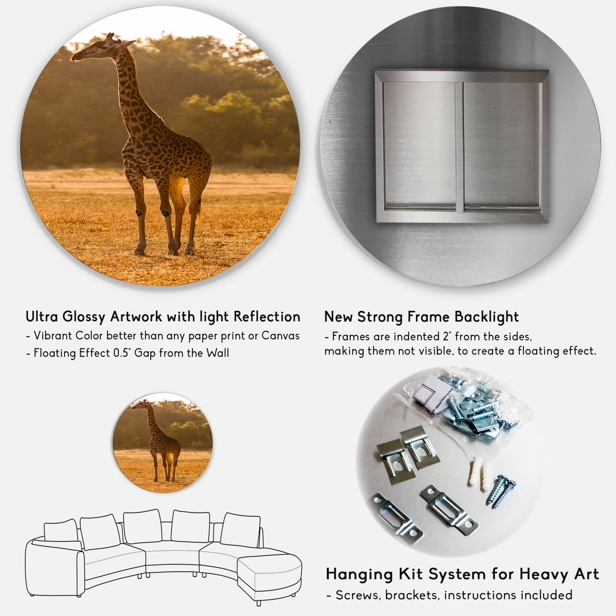 Designart 'African Giraffe In The Wildlife II' Farmhouse Circle Metal Wall Art 23x23 - Disc of 23