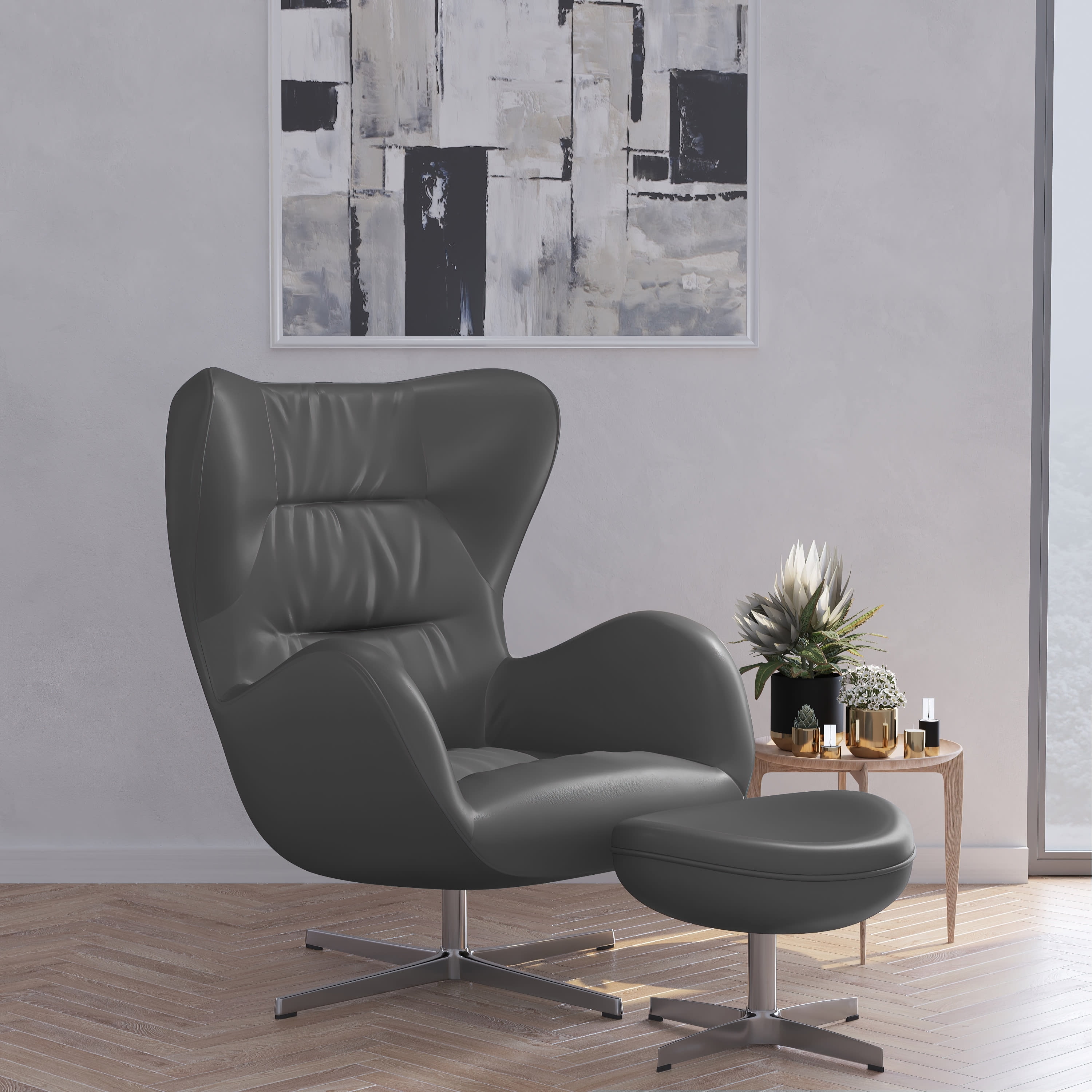 Merrick Lane Olwen HighBack Swivel Lounge Chair with Matching Saddle
