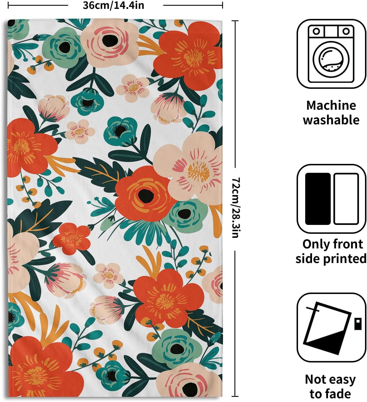 Colorful Floral Hand Towels 2 Pcs Poppy Flower Face Towel Kitchen Dish Towels Soft Bath Towel for Bathroom Gym Spa Decor