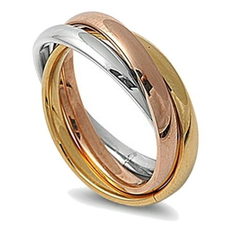 Comfort Fit Tri Color Ring Women's 3MM Stainless Steel Tri color Interlocked Rolling Band Ring (Size 3 to 13) ()