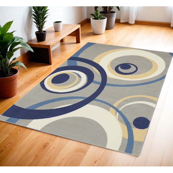 HomeRoots 545370 4 x 6 ft. Geometric Power Loom Rectangle Area Rug, Gray & Blue