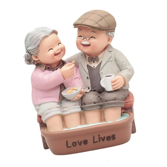 lanema Anniversary Elderly Couple Figurines Miniature Figures Grandma Grandpa Statue for Wedding Home Decors Memorials Ornament