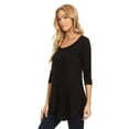 thumbnail image 2 of Women's Solid Basic Casual Side Button Trim Round Neck Blouse Shirt Tunic Top, 2 of 5
