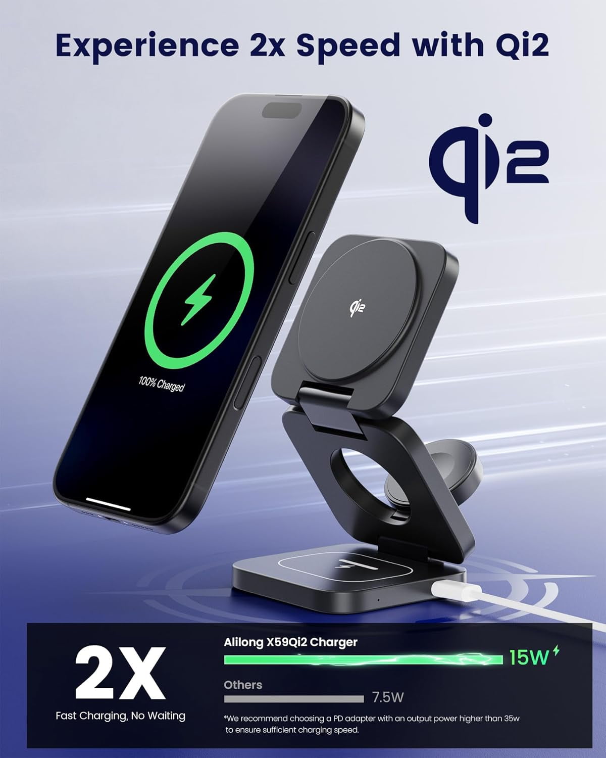 Wireless Charging Station, 3 in 1 Foldable Magnetic Wireless Charger for Apple Device, Qi2 Travel Magnetic Charger Stand for iPhone 16 15 14 13 12 Series, 5W