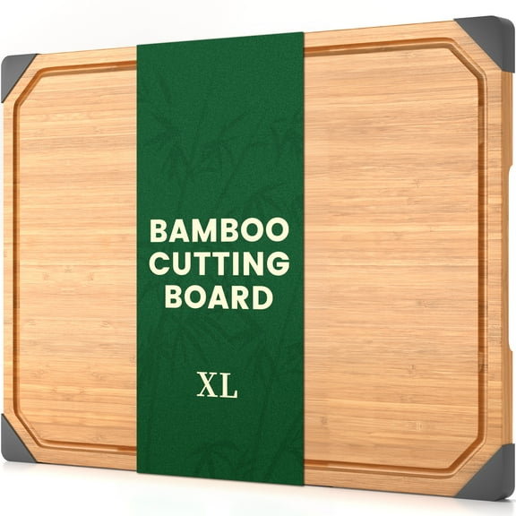 Empune Bamboo Cutting Board, 17"×11" Extra Large Wood Chopping Board for Kitchen, Deep Juice Groove and Built-in Handles, XL
