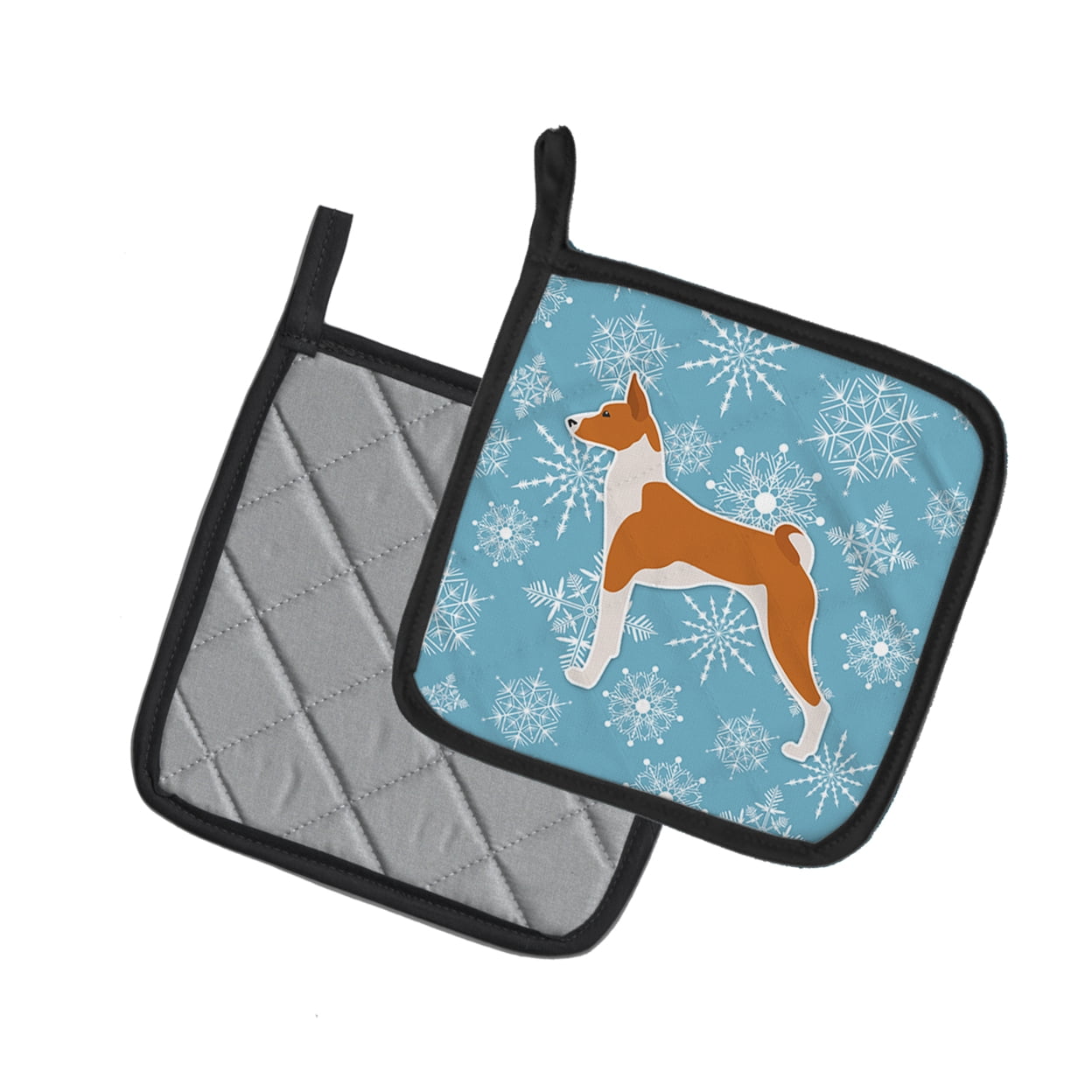 Carolines Treasures BB3574PTHD Winter Snowflake Basenji Pair of Pot Holders , 7.5HX7.5W, multicolor