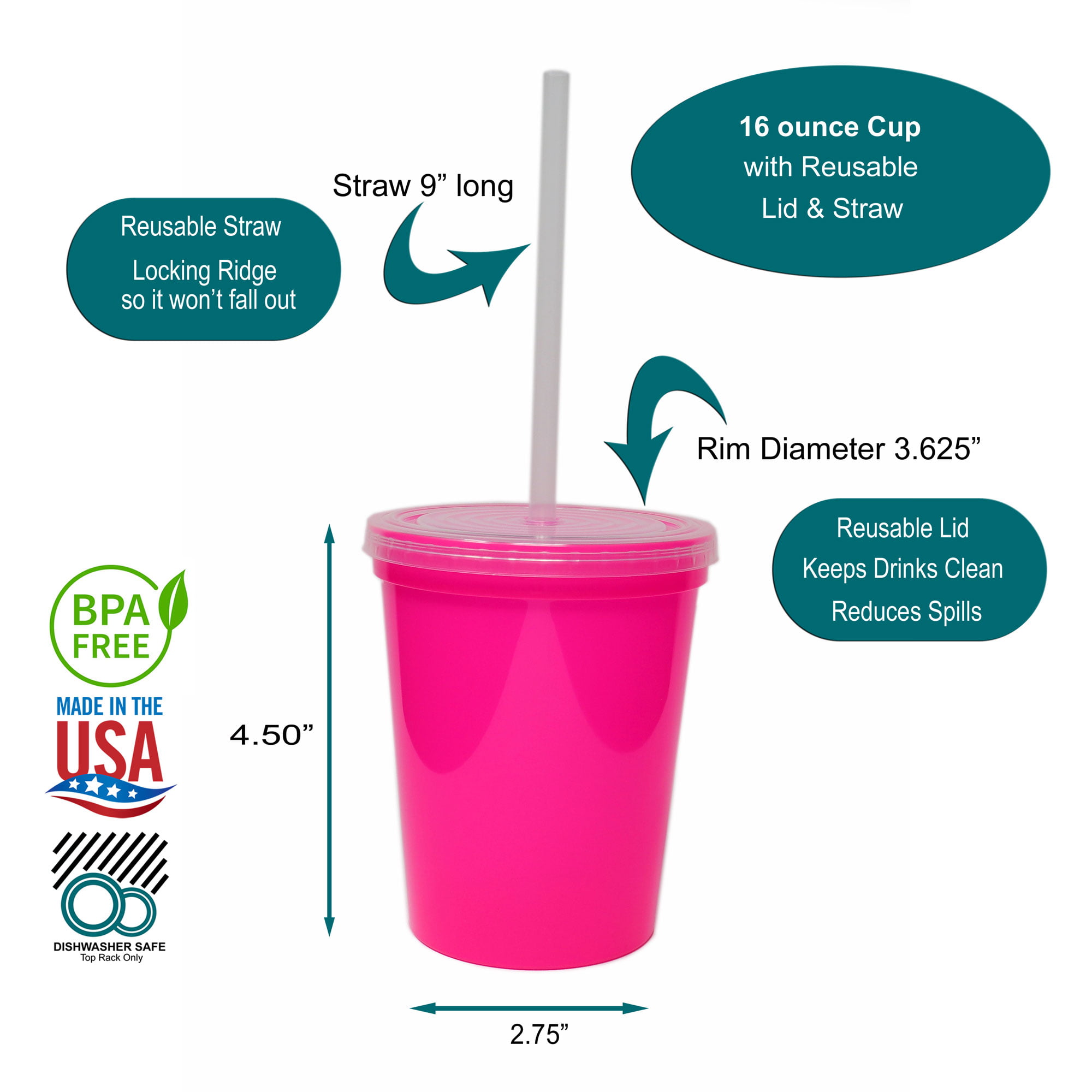 HotSips Reusable Drinking Straws Ergonomic Shape Made in USA for All Tumblers & Cups 12-40 oz Use in Cold or Hot Beverages, Coffee and Tea, Portable