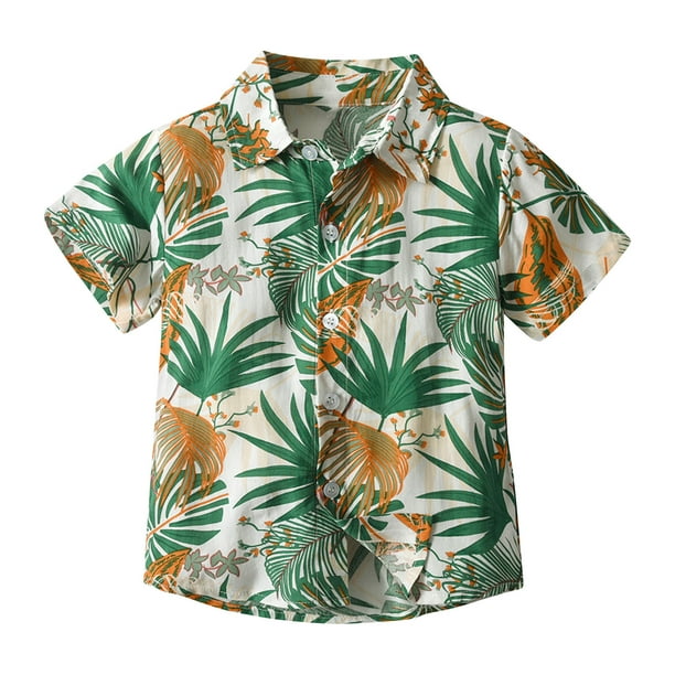 Odeerbi 6M-13Y Niños Camisa Hawaiana Verano Playa Camisas de Algodón Niños Blusa de Manga Corta Flor Tropical Camisa Estampada Ocio Tops