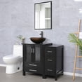 thumbnail image 3 of Eclife 36" Black Bathroom Vanity Cabinet Sink Combo Brown Round Tempered Glass Vessel Sink with Side Cabinet with Faucet Drain, 3 of 10