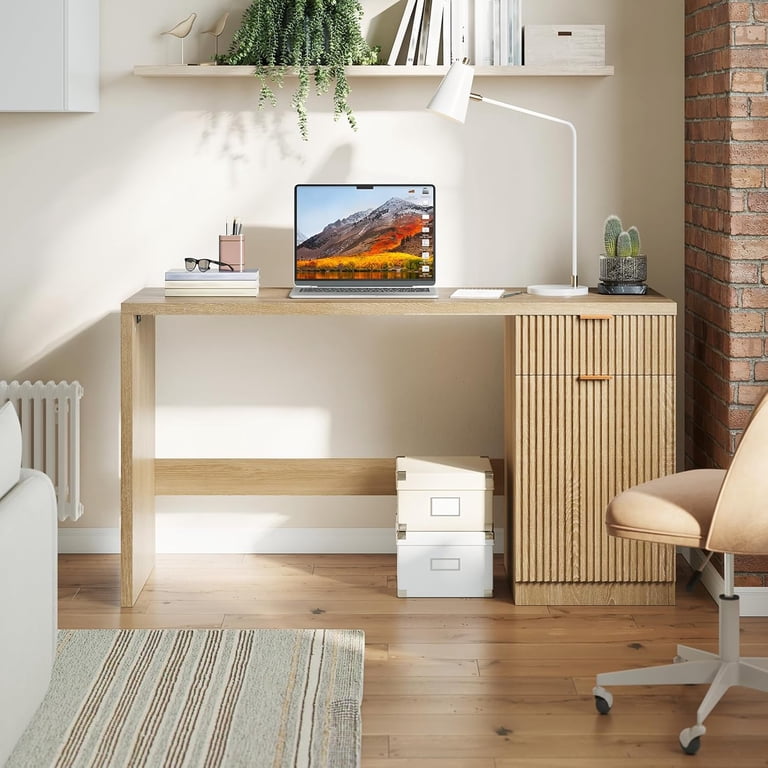 53 Inch Modern Computer Desk With Storage Shelves - Rustic Walnut Wood Office Desk For Home, Gaming, Study, Writing