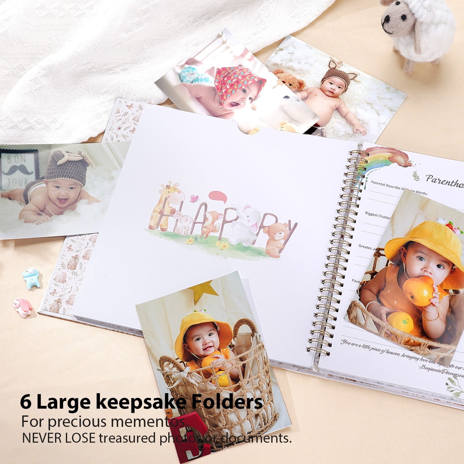 TJT Keepsake Baby Books for Newborn Baby Memory, First 5 Years Baby Memory Book Record Gift, 124 Pages Baby Album, Rabbit, Green