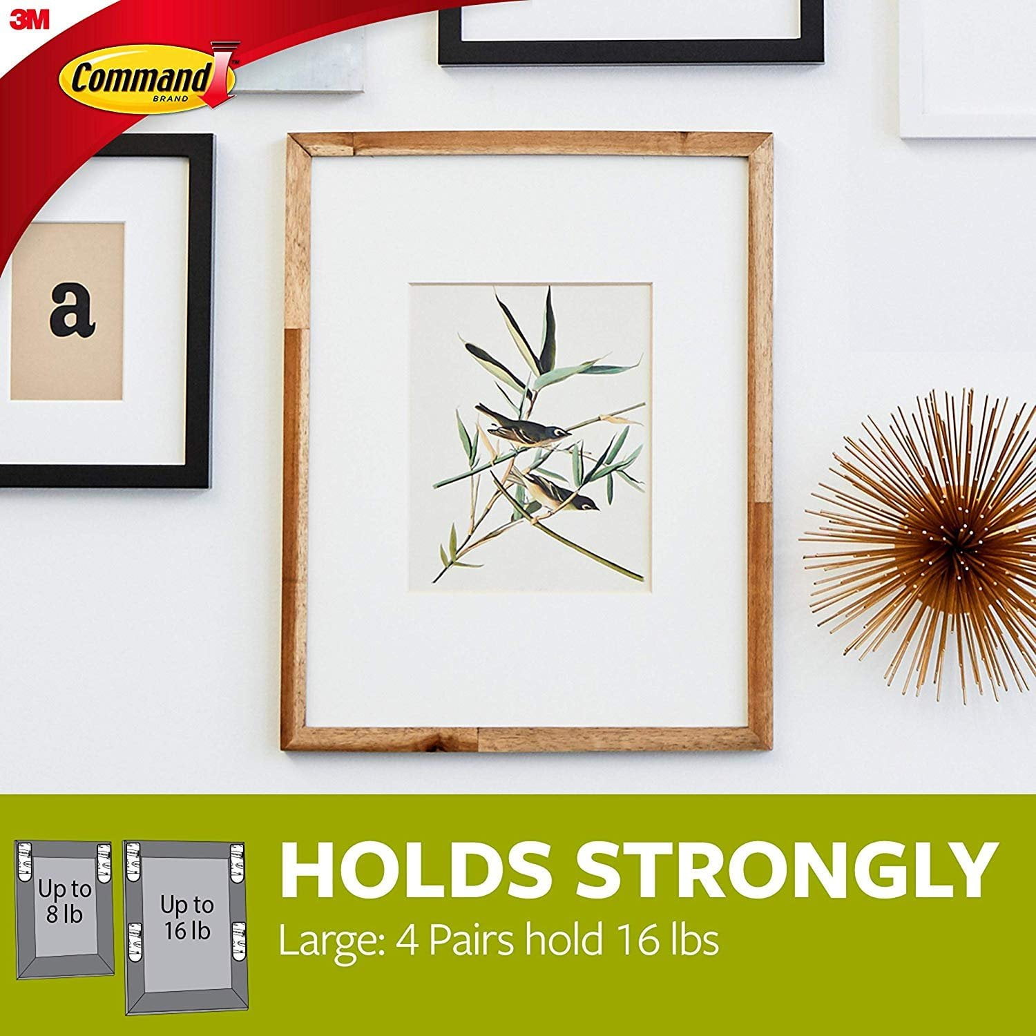 Command Large Picture-Hanging Strips, White, 16-Strips