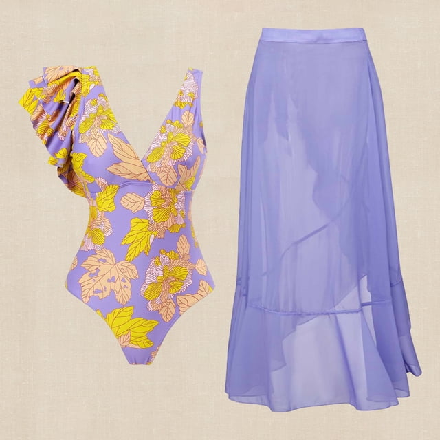 Traje De Baño De Una Pieza Traje de baño de una pieza con volantes sexy para mujer Monokini femenino Cubrir falda (Púrpura XL) Cgtredaw para Mujer Púrpura T XL