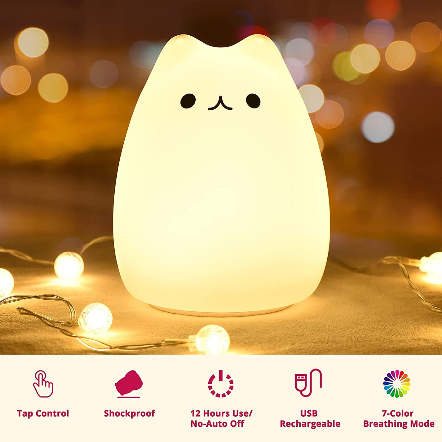 Cat Lamp, Cute Kitty Night Light, Gifts for Women Teen Girls Baby, Night Lights for Kids Bedroom, Cute Christmas Kitty Silicone Nightlights for Children Toddler.