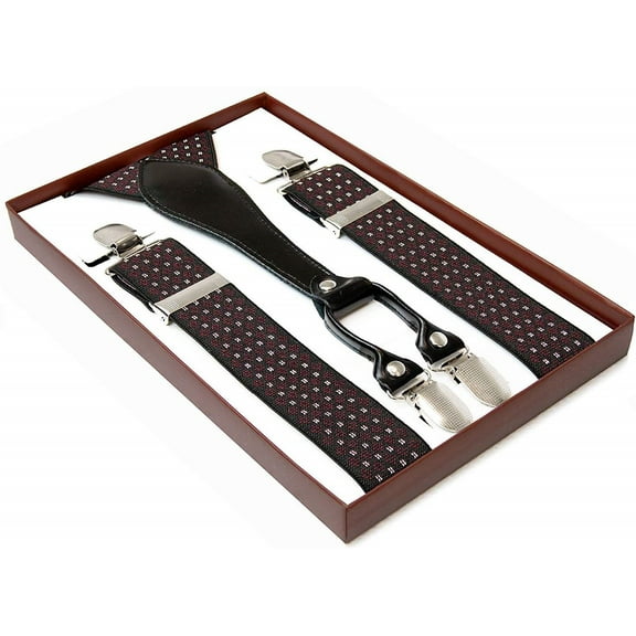 Adult Plaid Burgundy Design BOXED Suspenders 1.5 Inches Wide Suspender Adjustable Strong Durable Any Occasion