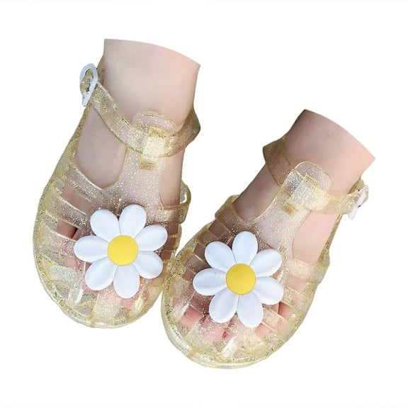 eileial Girls' Sandals Mary Dance Shoes Girls Flat Sandal Water Shoes for Kids Toddler,Gold 8