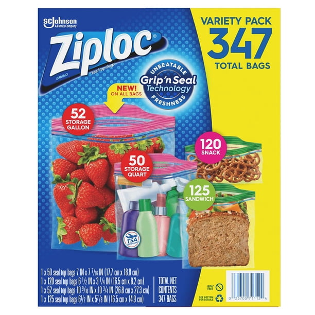 Ziploc Bags 52 Gallon, 50 Quart, 120 Snack, 125 Sandwich (347 ct