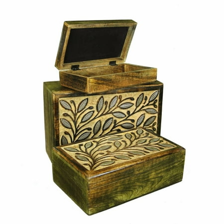 Sophisticated Wooden Jewelry Box, Set Of 3, Brown