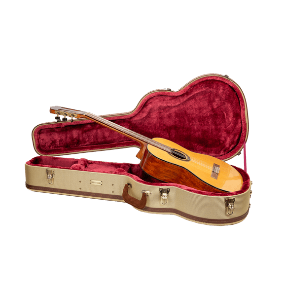 Crossrock Master Series - Wooden 4/4 Classical Guitar Case - Security Lock, Genuine Leather Handle, Reinforced Hardware, Metal Feet, Storage Space- Fabric Tweed