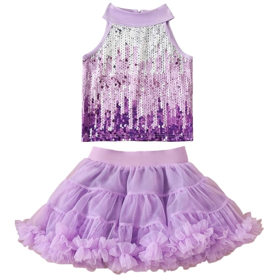 MEZZALL Carnival Summer Girls' Sequined Tank Tops Tutu Skirt Set Festive Casual Outfit Sets Kids Holiday Gatherings