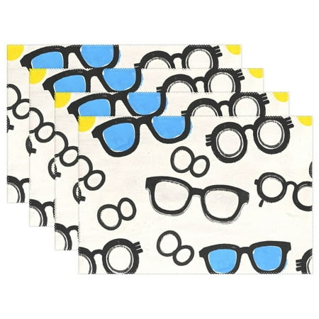 

Ryvnso Placemats Set of 4 Glasses Pattern Dining Mats Heat-Resistant Non-Slip Washable Table Mat