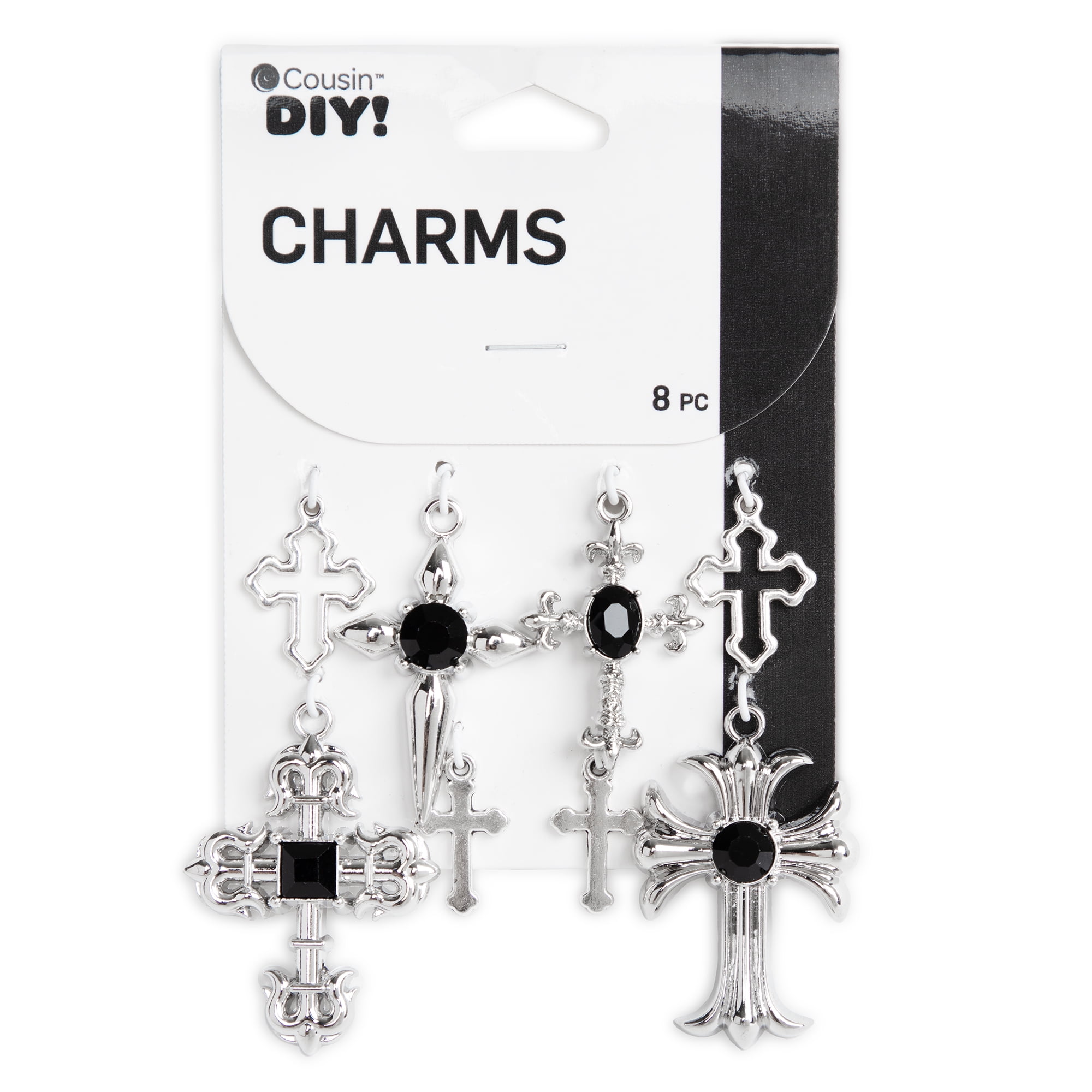 (2 pack) Cousin DIY Silver Cross Charms with Black Stones, 8 Piece, Adult, Unisex, Model 69995696