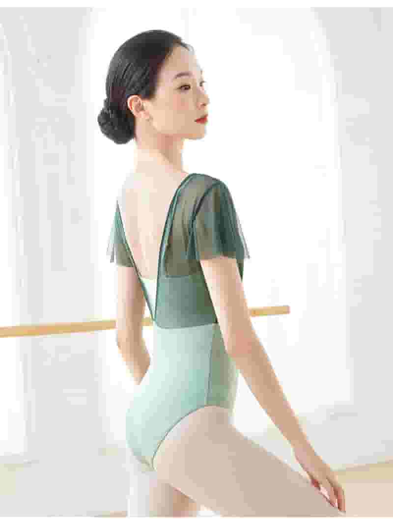 (税込) Design Pleated With Leotards Ballet Short Dancewear Sleeves Gymnastics
