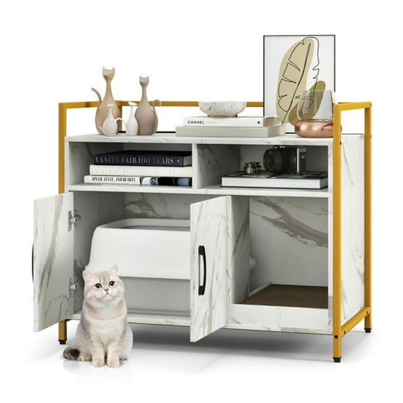 YYAo Cat Crate, Pet Crate, Pet Cat House, Hidden Cat Washroom with Double Doors and Scratch Cardboard-White