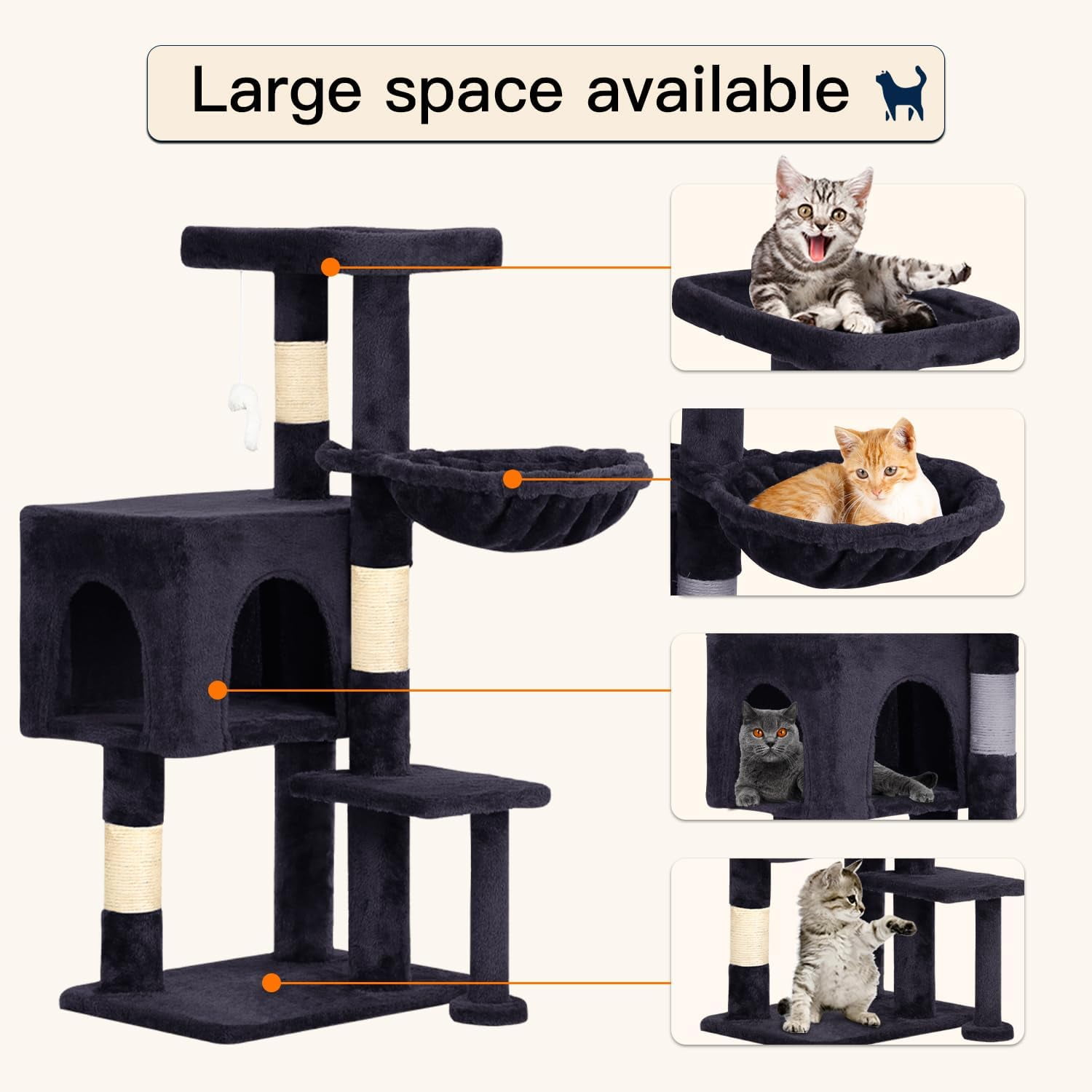 BestPet Cat Tree 37" Tall Cat Tower Kitten with Scratching Posts and Perches Indoor Activity Center for Cats (Dark Gray)
