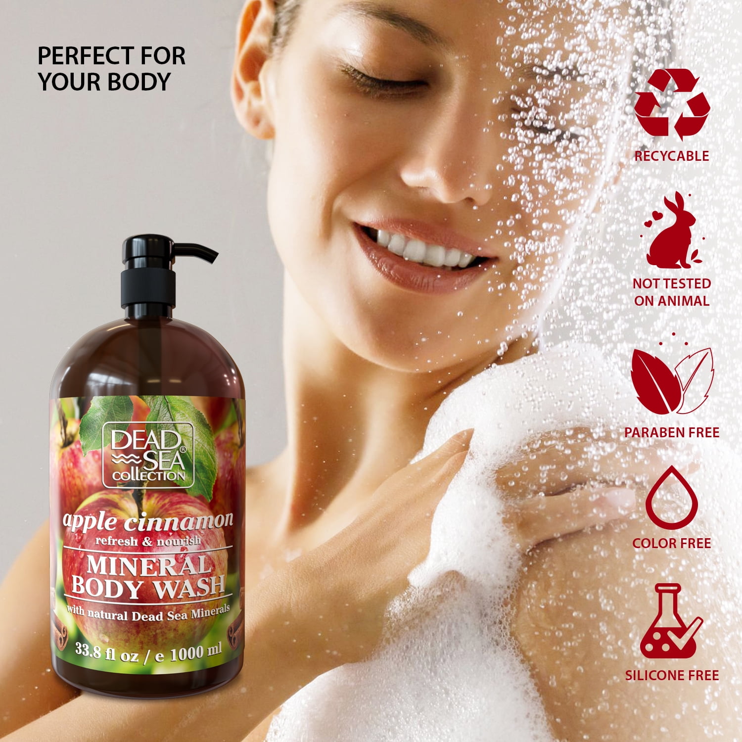 Dead Sea Collection Apple Cinnamon Lime Body Wash for Women and Men - with Natural Sea Minerals - Cleanses and Moisturizes Skin - Pack of 2 (67.6 fl. oz)