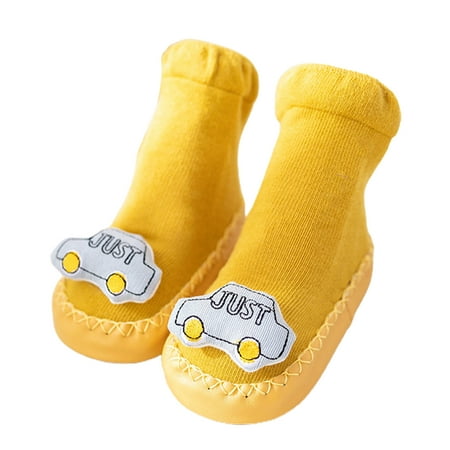 

BueatyH 1 Pair Toddler Socks Anti-skid Bottom Hand Washable Mid-length Kids Cartoon Soft Socks for Boys Girls