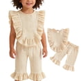 thumbnail image 1 of Girls Casual Linen Blend Two-Piece Outfit for Girls Soft Comfort Spring Summer Set with Ruffle Details and Everyday Wear, 1 of 3