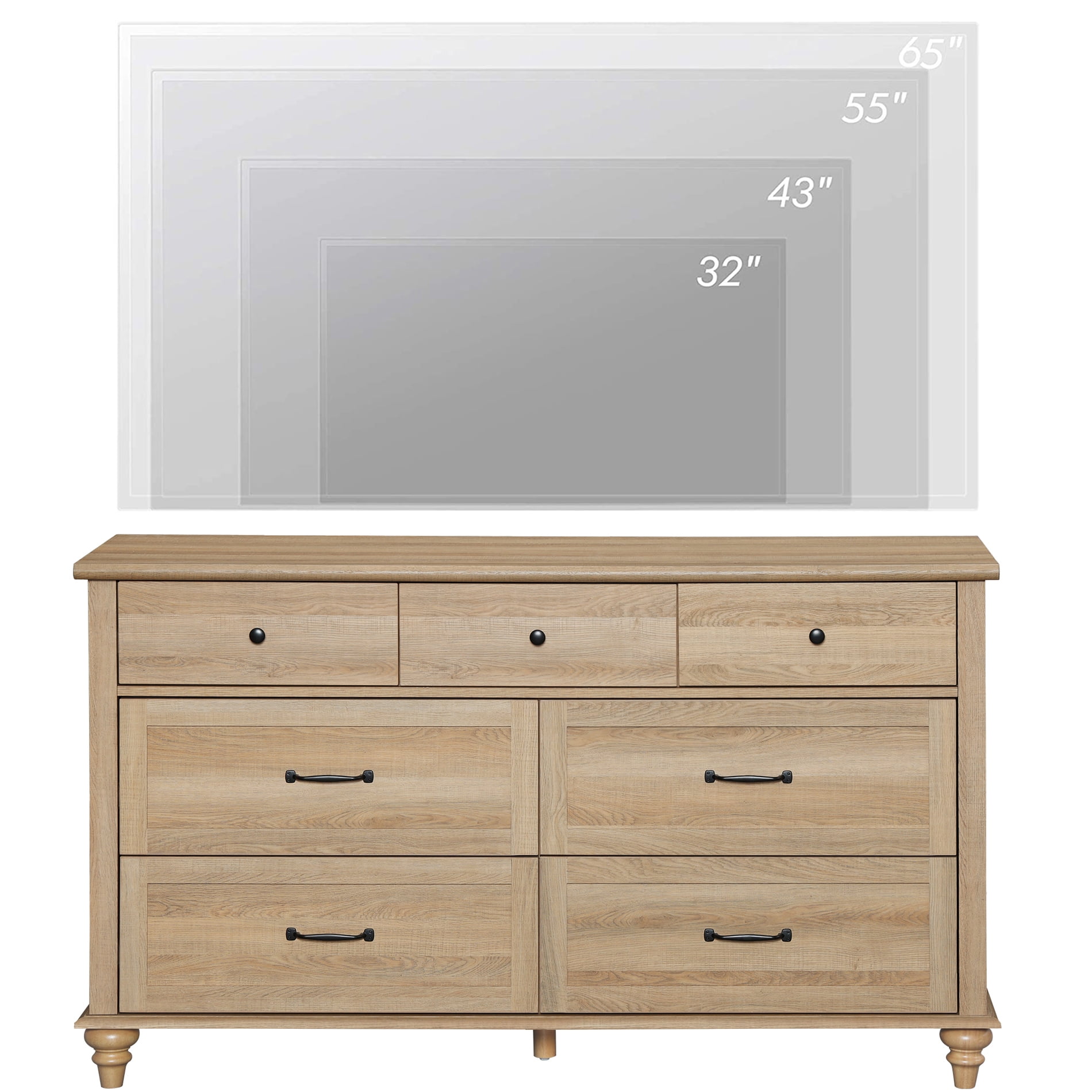 Oak 7 Drawer Dresser for Bedroom, Wooden Chest of Drawers for Living Room