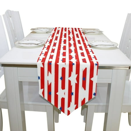 

POPCreation July 4th Independence Day American Flag Stars Stripe Table Runner 13x70 Inches Red Table Top Decoration