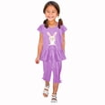 thumbnail image 1 of Chemises pour Filles, Ensemble Deux Pièces Été Col Rond Petit Imprimé Manches Courtes Manches Volantes Taille Élastique Pantalon Court, 1 of 5