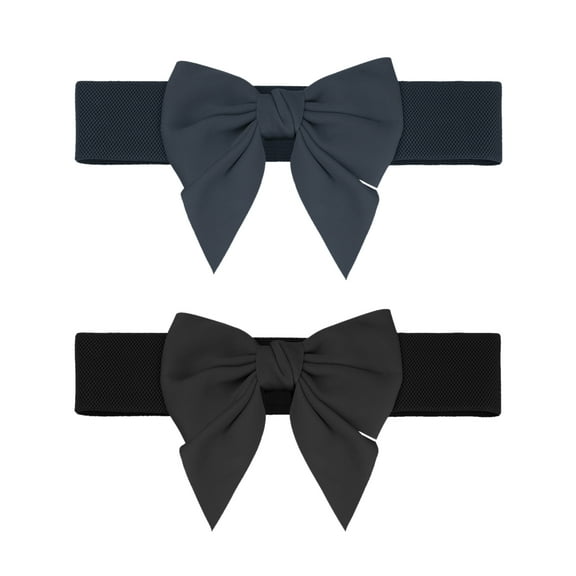 INSPIRE CHIC Women's 2Pcs Elastic Wide Belt Dress Bowknot Waistband Decoration Fashion Versatile Belts 27.6x2.3' Black Navy Blue