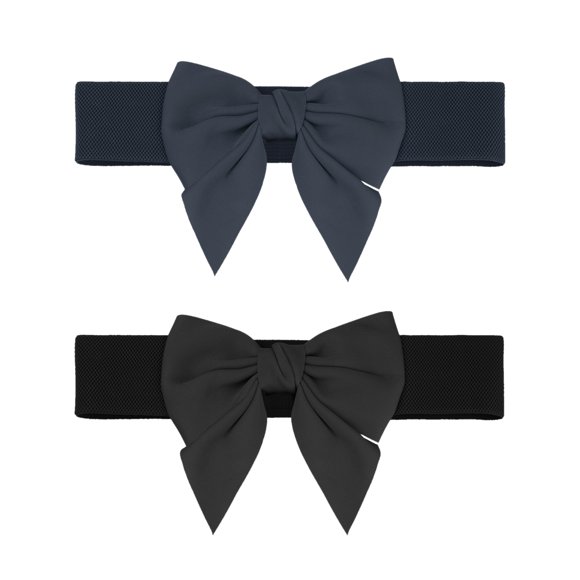 Cinturones elásticos anchos para mujer Elerevyo de 2 piezas con decoración de lazo, cinturones versátiles de moda 27.6x2.3" Negro+Azul Marino