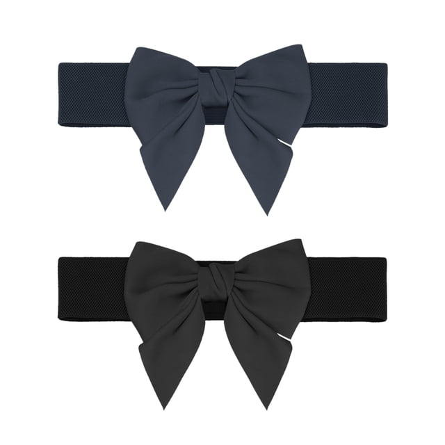 Cinturones elásticos anchos para mujer Elerevyo de 2 piezas con decoración de lazo, cinturones versátiles de moda 27.6x2.3" Negro+Azul Marino