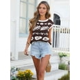 thumbnail image 4 of Women Cap Sleeve Crop Tops Color Block Going Out Crew Neck Knit Trendy Casual Sweater Brown S, 4 of 5