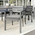 thumbnail image 3 of Martha Stewart Set of 2 Indoor-Outdoor Stackable Patio Dining Armchairs with Gray Brushed Woodgrain Aluminum Finish and Gray All-Weather Seat Cushions, 3 of 11