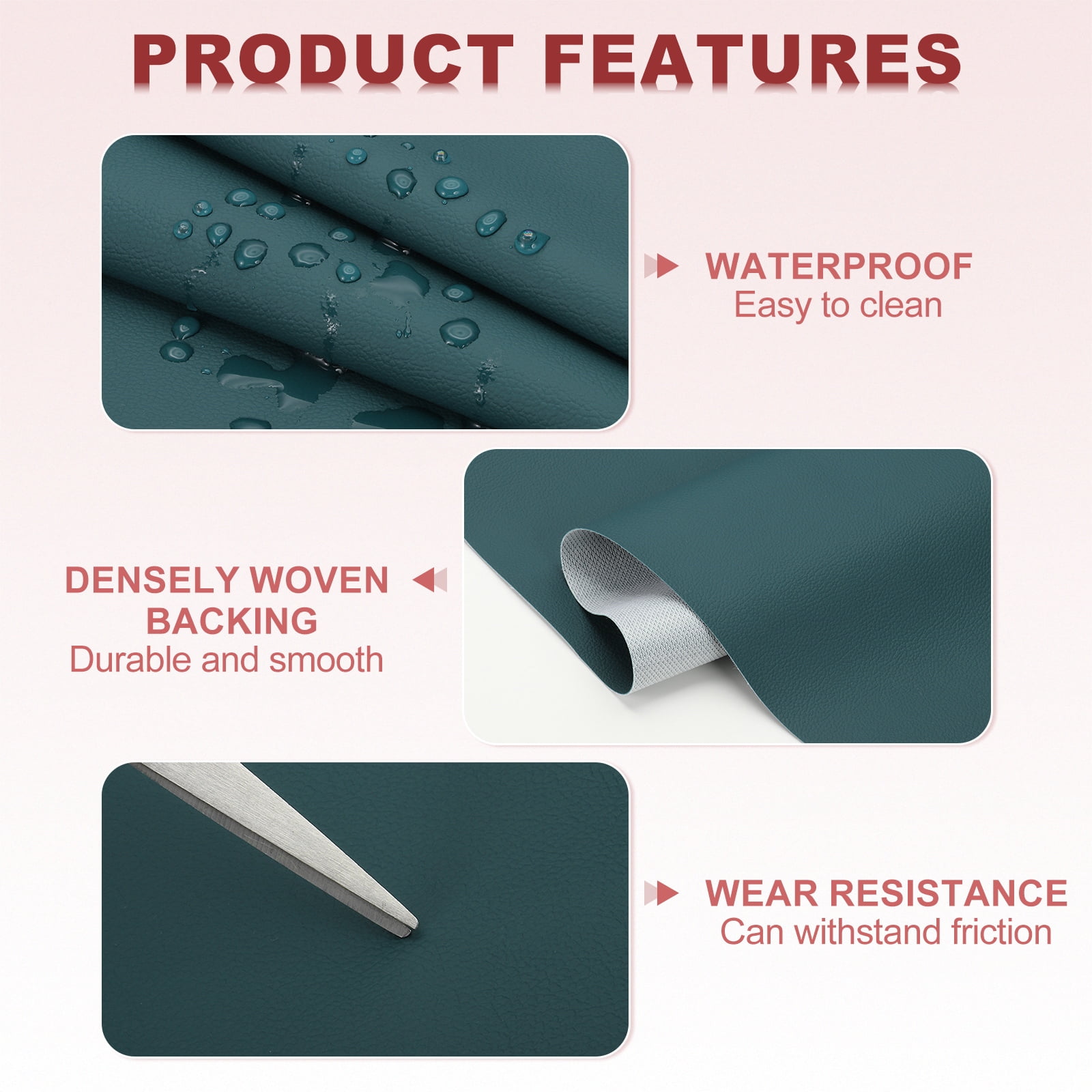 63x39.4in Faux Leather Sheets,  Faux Leather Fabric Sheets Vinyl Fabric Synthetic Soft Waterproof PU for Replacement Upholstery Car, Peacock Green