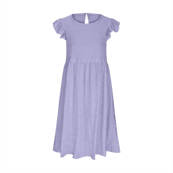 Kid Girl Dresses Flutter Sleeve Tiered Swing A-Line Summer Purple Dress Girls Birthday Girl Dress Birthday Party Dresses
