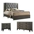 thumbnail image 1 of Madelyn Walnut 3pc Full Size Bedroom Set with Faux Marble Tops, 1 of 7