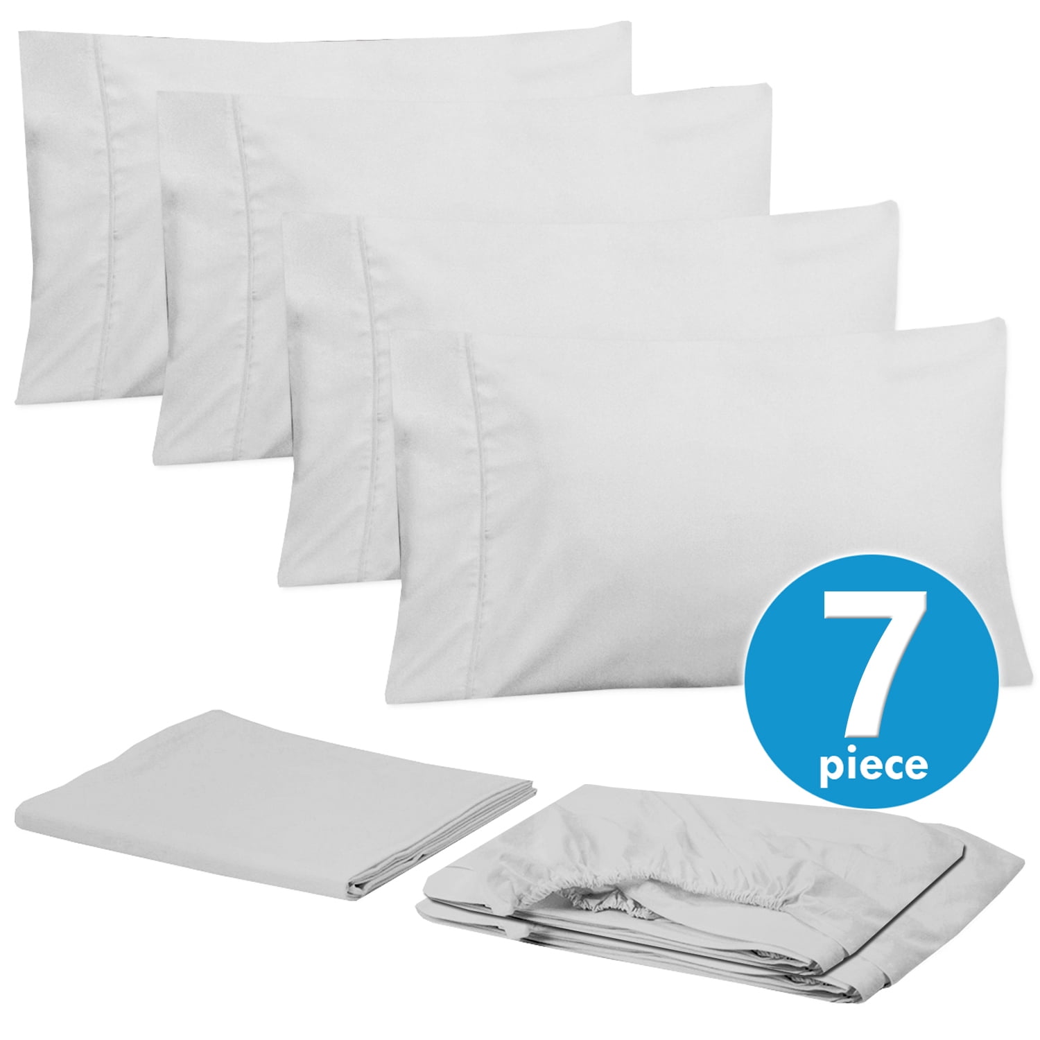 Sweet Home Collection 1500 Series Bed Sheets - Extra Soft Microfiber Deep Pocket 7pc Sheet Set - White, Split King