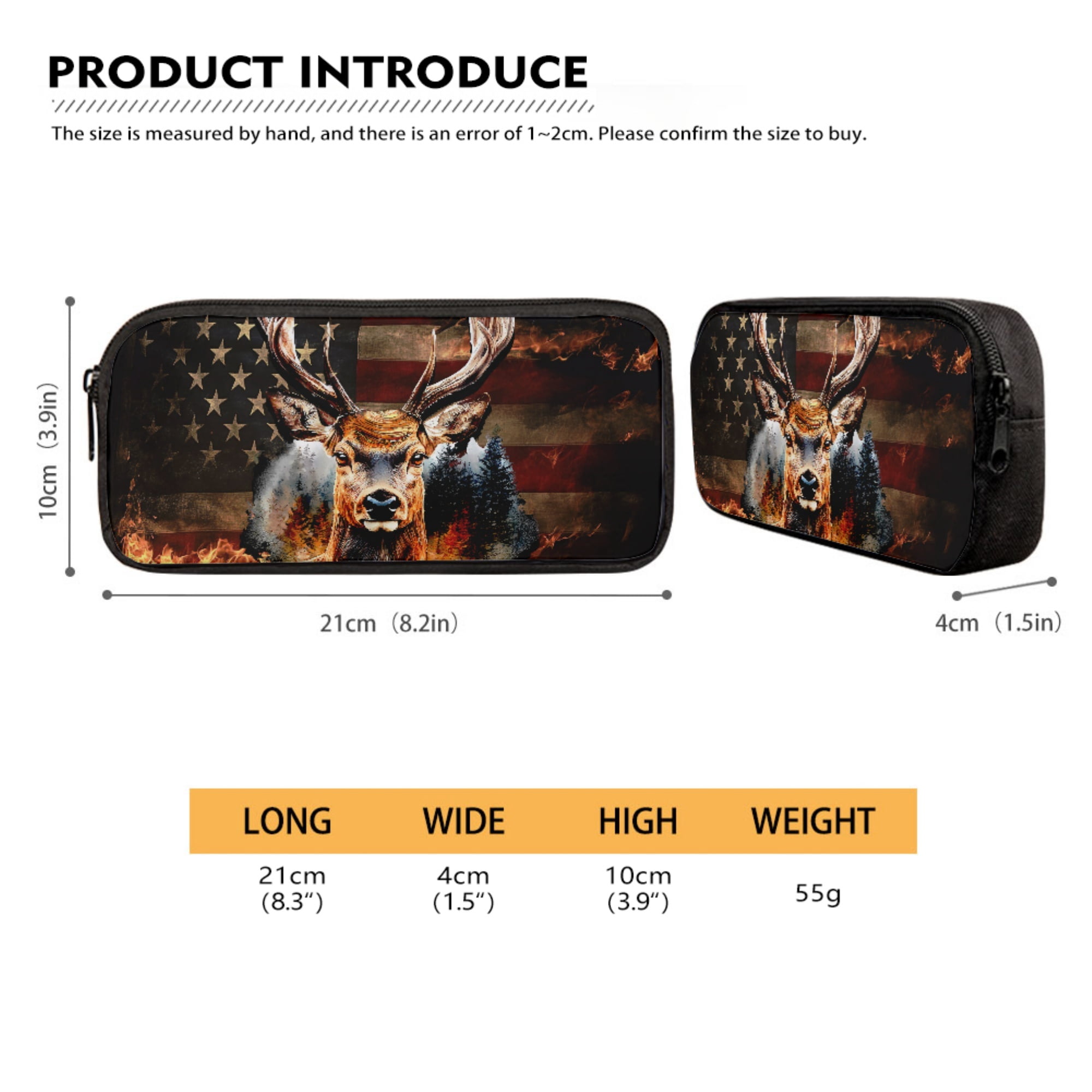 Xixirimido 4th of July American Flag Hunting Deer Pattern School Backpack for Kids 4Pcs Set 17" Durable Bookbag, Thermal Lunch Bag, Pencil Pouch, Water Bottle Carrier for Boys Students