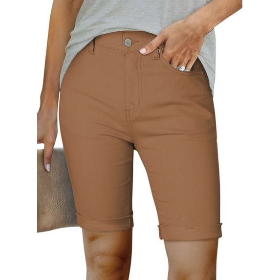 HOTAPEI Womens Bermuda Shorts Rolled Denim Shorts Mid Rise Short Jeans