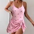 thumbnail image 2 of baikeli Maillot de Bain une Pièce pour Femmes Col Rond Imprimé Floral Découpé Bretelles Spaghetti Nœuds Latéraux Robe de Plage Rose,G, 2 of 6