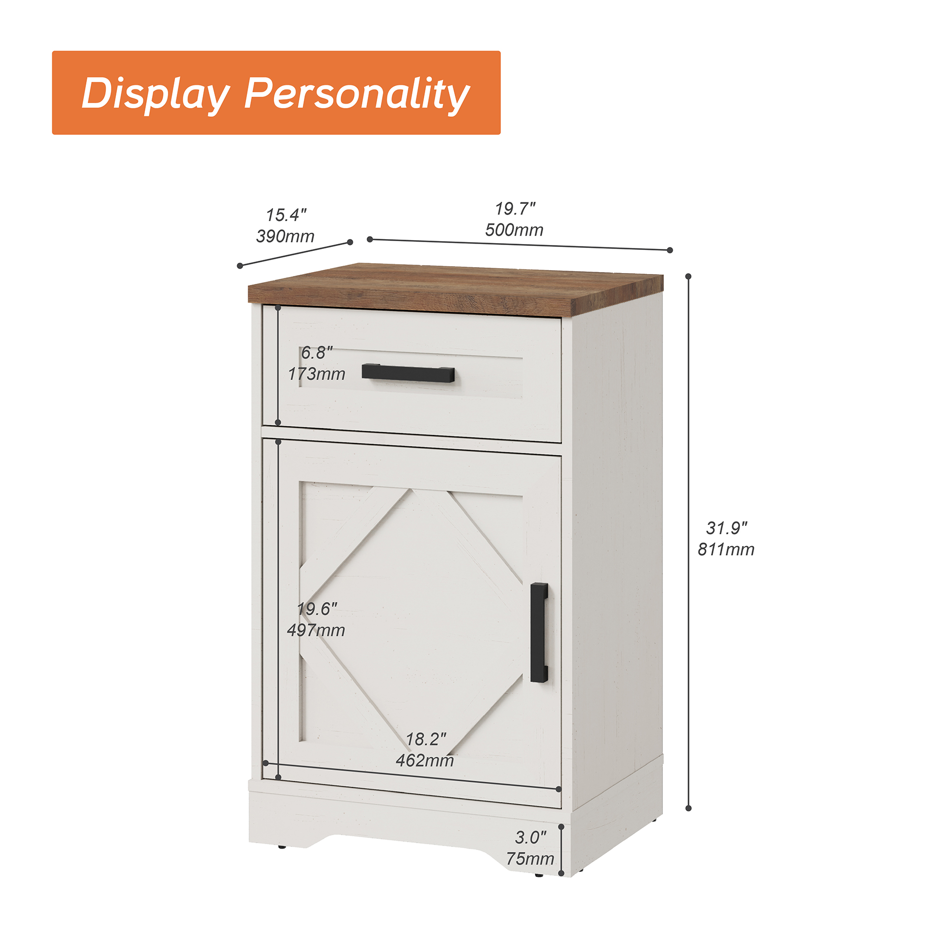WAMPAT 31.9 inch Tall Nightstands Set of 2 for Bedroom, Farmhouse End Table with Drawer and Barn Door, Wood Bed Side Table with Adjustable Storage Shelf,Cream White