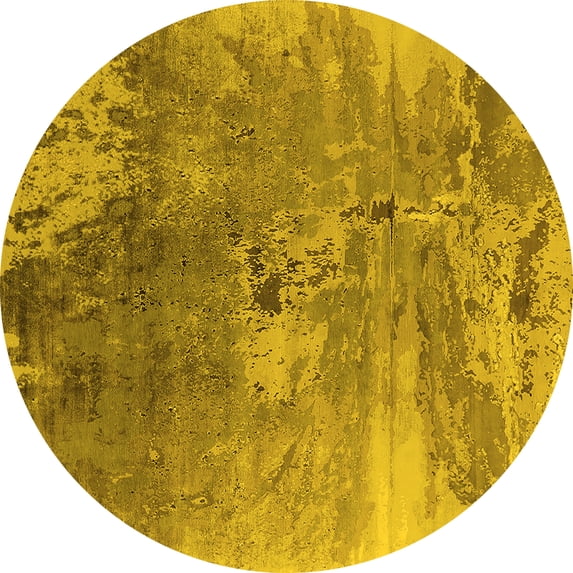 Ahgly Company Machine Washable Indoor Round Oriental Yellow Industrial Area Rugs, 4' Round